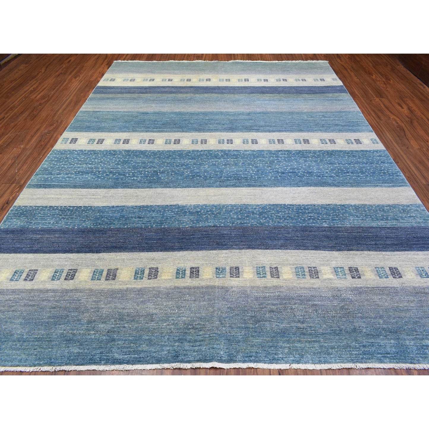 9'X11'9" Light Blue Afghan Kashkuli Gabbeh Pure Wool Hand Knotted Rug