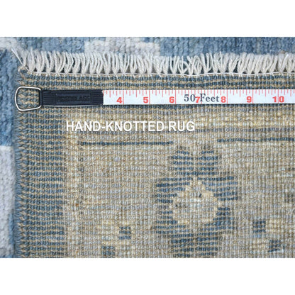 3'X11'7" Gray Angora Oushak Leaf Design Hand Knotted Wool Runner Rug