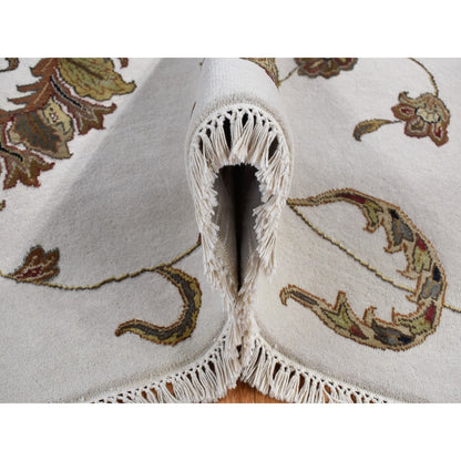 6'X9'2" Timberwolf Gray Rajasthan Design Wool And Silk Hand Knotted Rug