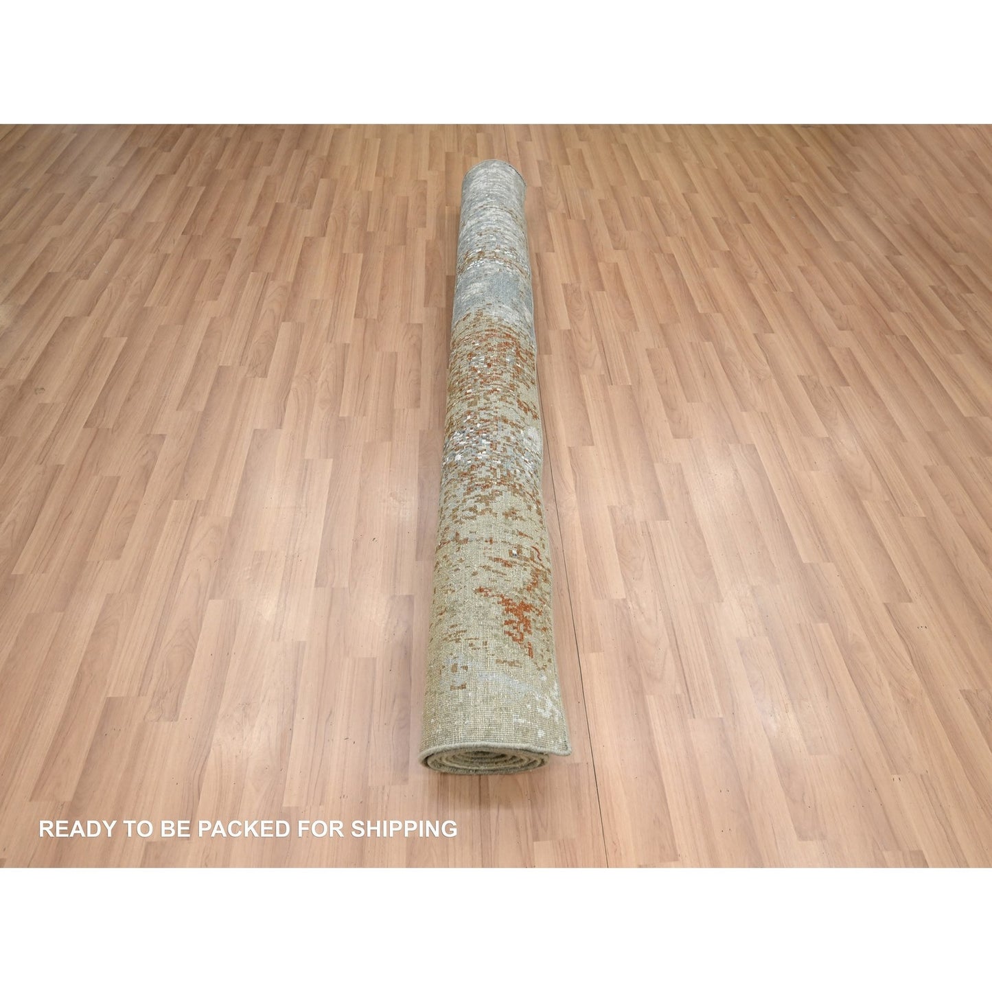 6'1"X9'1" Gray-Brown Abstract Design Pure Wool Hand Knotted Oriental Rug