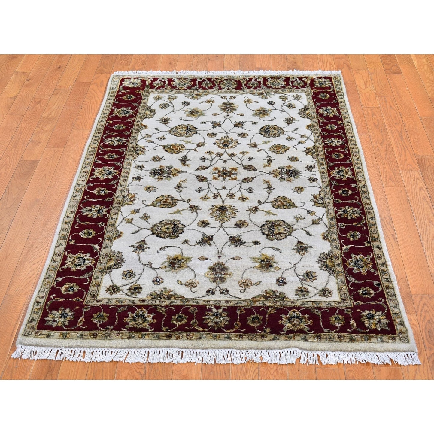 4'X6' Rajasthan Half Wool And Half Silk Thick And Plush Hand Knotted Rug