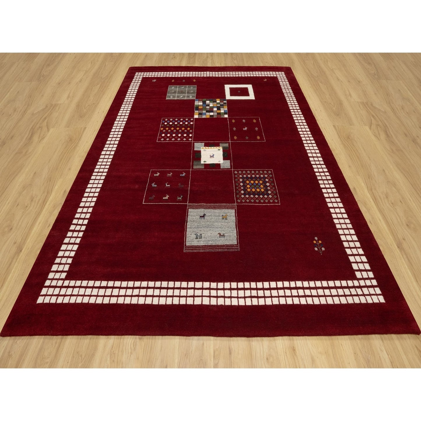 8'X10'1" Sangria Red Modern Hand Knotted Lori Buft Gabbeh Soft Wool Rug