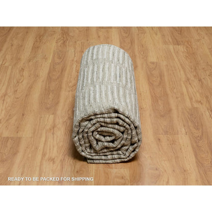 10'X14'1" Ivory Flat Weave With Pile Rug Undyed Natural Wool Hand Woven