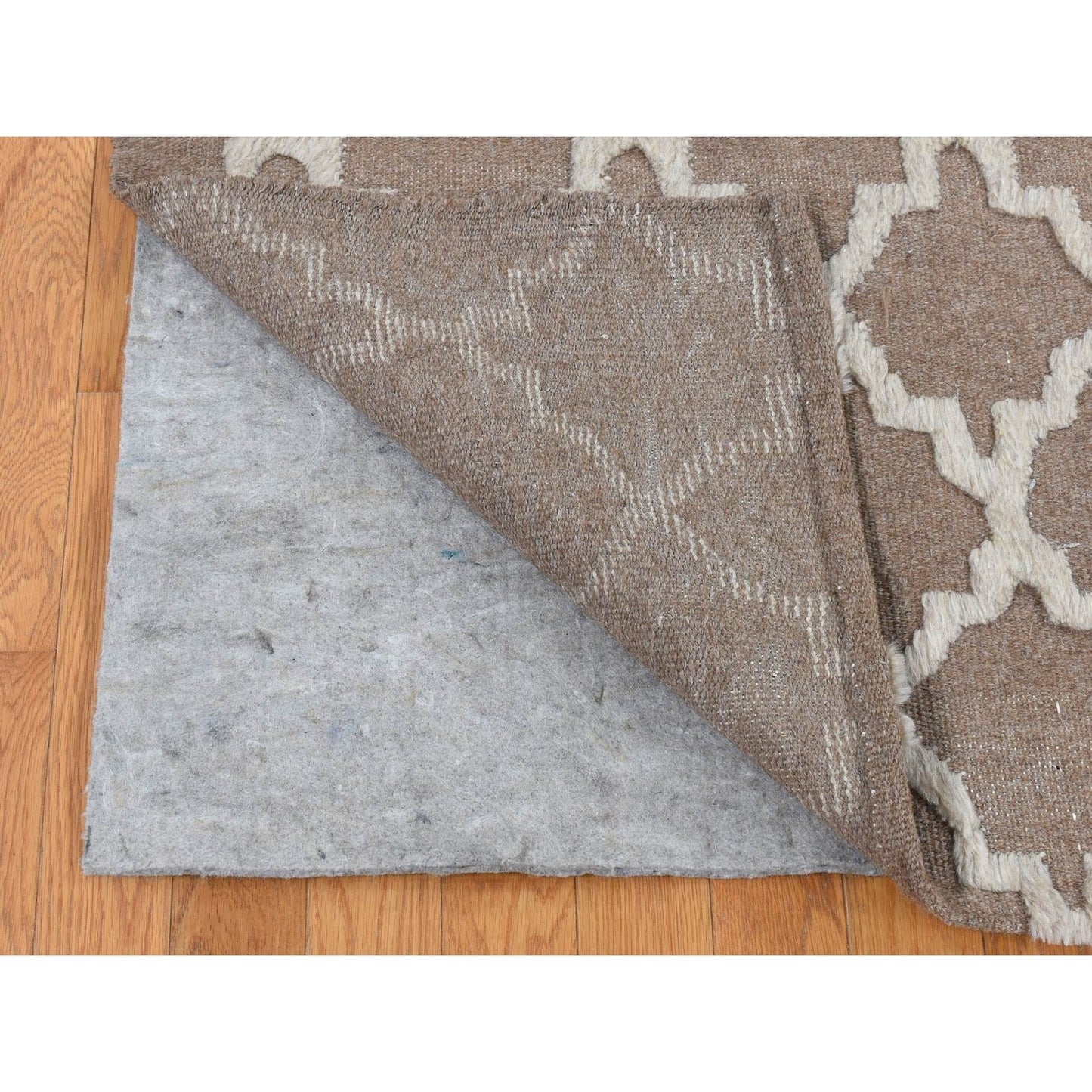 7'10"X9'9" Brown Moroccan Crisscross Design Pure Wool Hand Knotted Rug