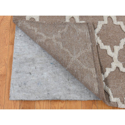 7'10"X9'9" Brown Moroccan Crisscross Design Pure Wool Hand Knotted Rug