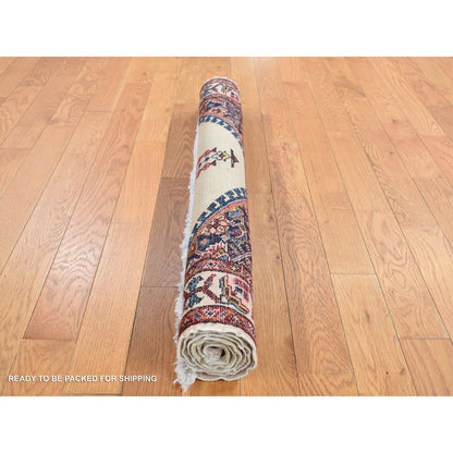3'3"X4'3" Ivory New Bohemian Karabakjoon Pure Wool Hand Knotted Rug