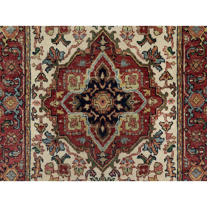2'7"X25'5" Ivory Hand Knotted Antiqued Heris Re-Creation Wool Runner Rug