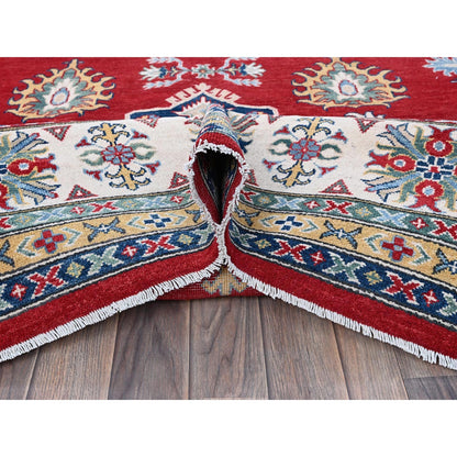 9'9"X14' Red Kazak With Tribal Medallions Design Hand Knotted Soft Wool Rug