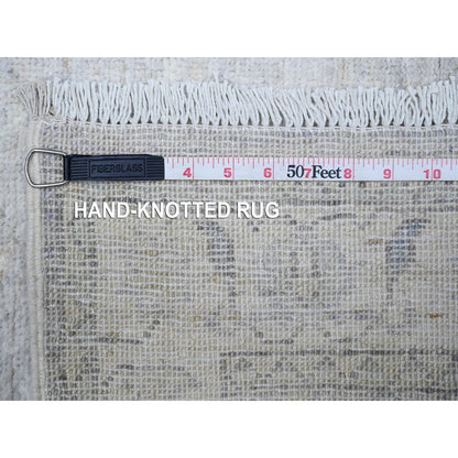 2'8"X11'6" Gray Natural Wool White Wash Peshawar Hand Knotted Runner Rug
