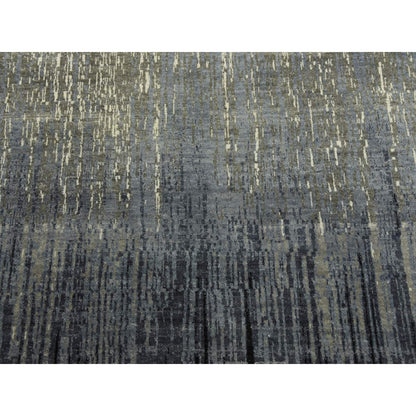 8'X8'4" Gray And Black Hand Knotted Modern Ombre Design Wool Square Rug