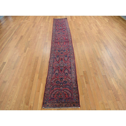 2'2"X13'1" Red Antique Zoroastrian Saroogh Hand Knotted Wool Runner Rug