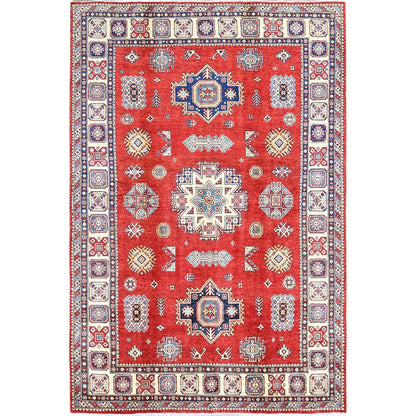 6'X9' Red Afghan Special Kazak Medallions Design 100% Wool Hand Knotted Rug