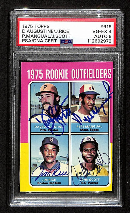 Jim Rice Hof Signed On Card 1975 Topps Outfielders Rc Card #616 Psa/Dna Auto 9