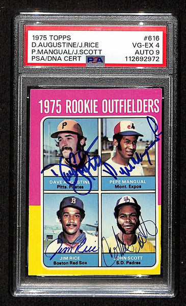 Jim Rice Hof Signed On Card 1975 Topps Outfielders Rc Card #616 Psa/Dna Auto 9