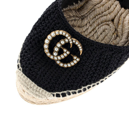 Gucci Womens Pearly Gg Wedge Espadrilles Crochet Cotton