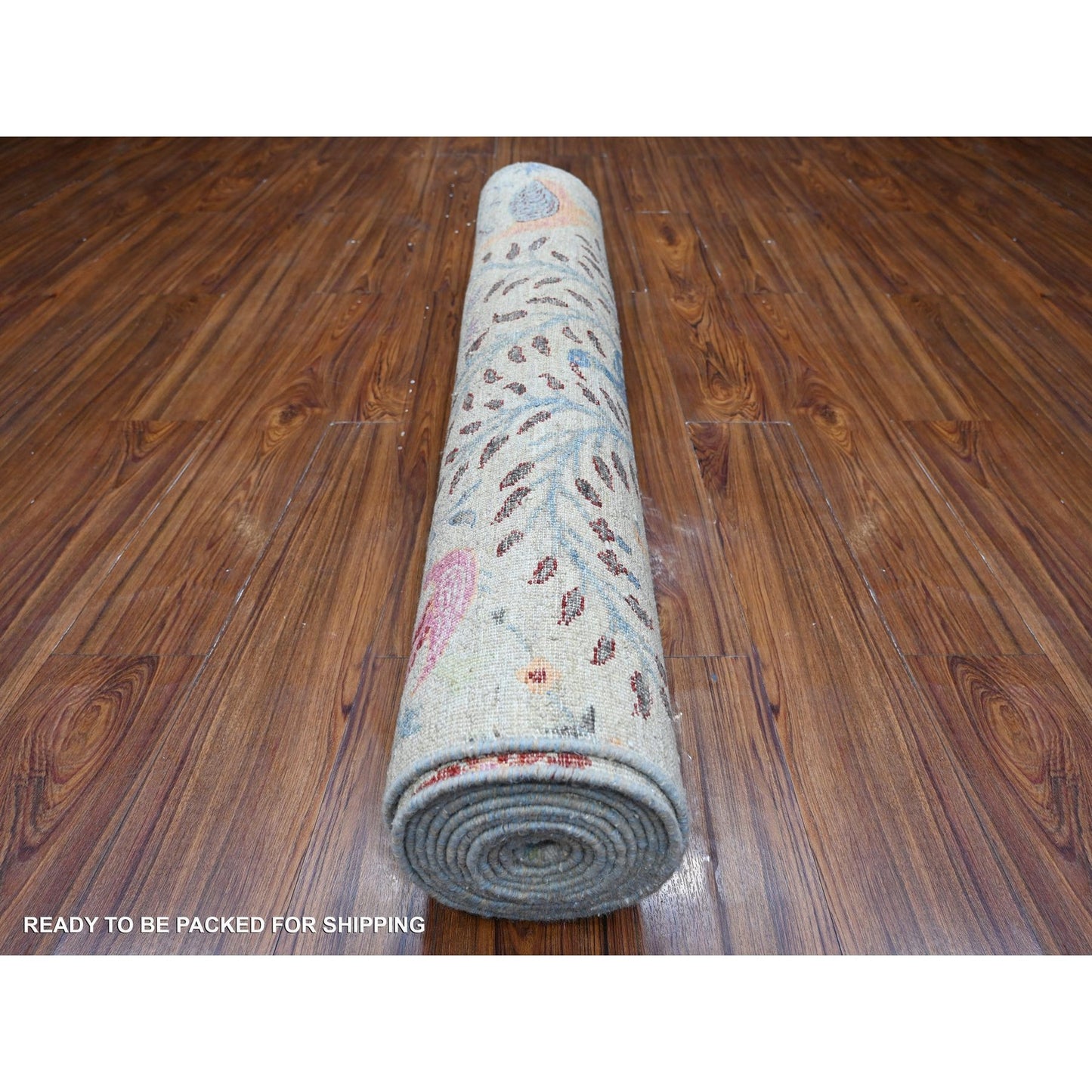 4'1"X16' Tint Gray Birds Of Paradise Peshawar Hand Knotted Oriental Rug