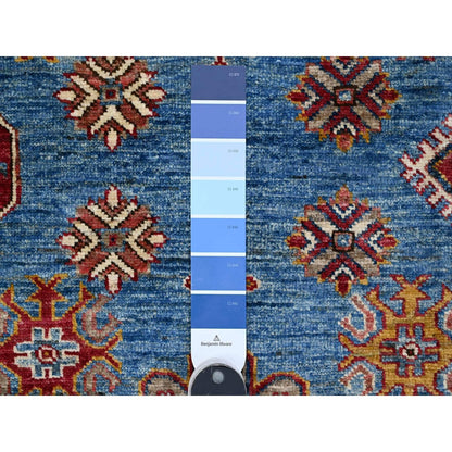10'2"X13'8" Blue Hand Knotted Super Kazak All Over Motifs Oriental Rug