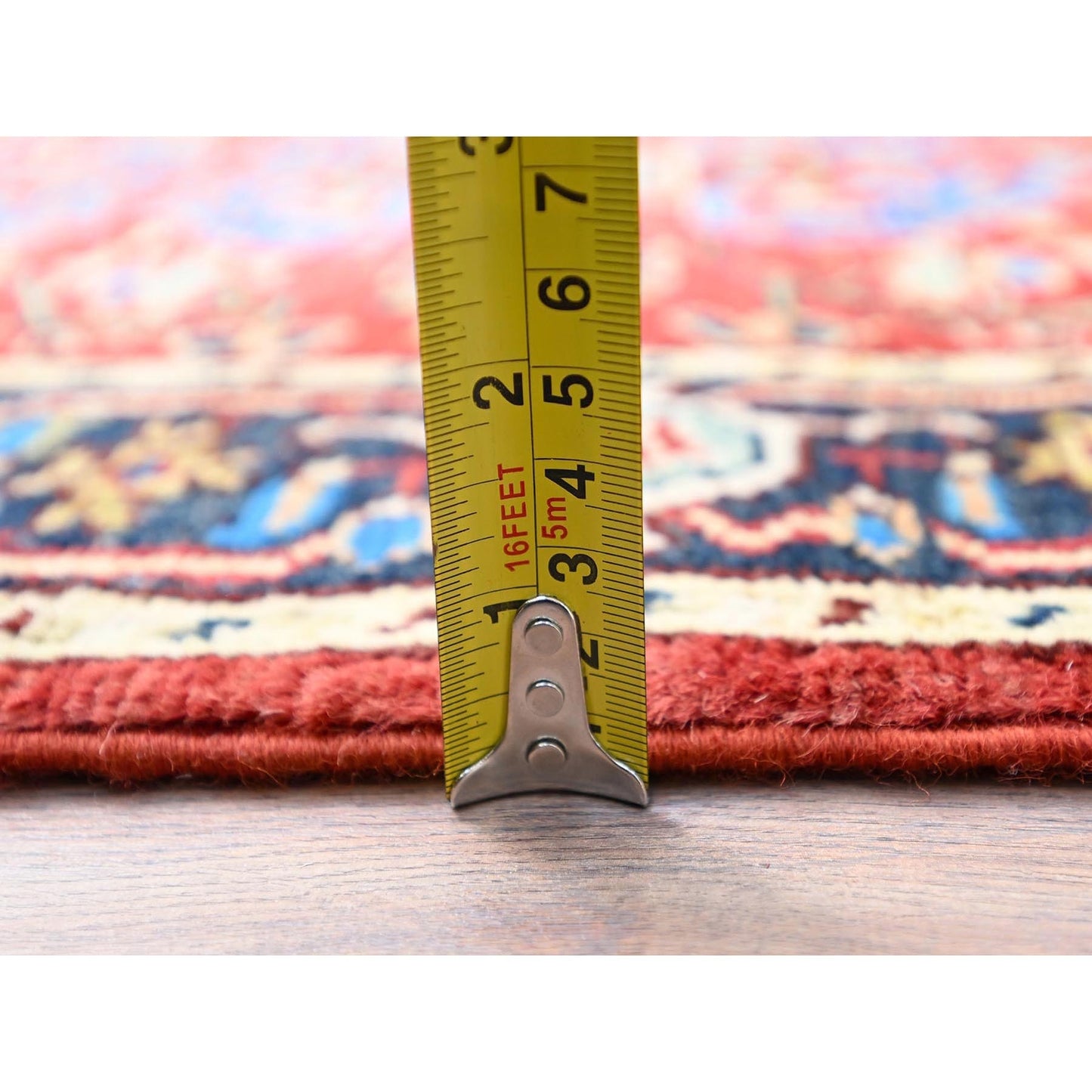 2'10"X4'7" Barn Red Seeripe Heris Design Soft Wool Hand Knotted Rug