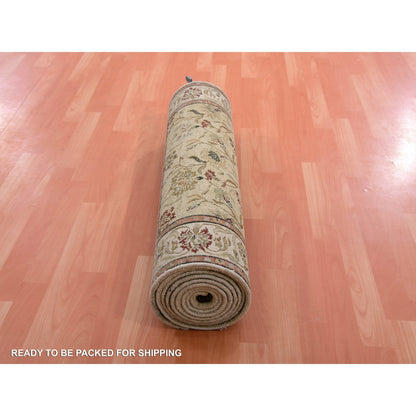 3'X12'1" Green Hand Knotted Rajasthan Design Silk And Wool Runner Rug