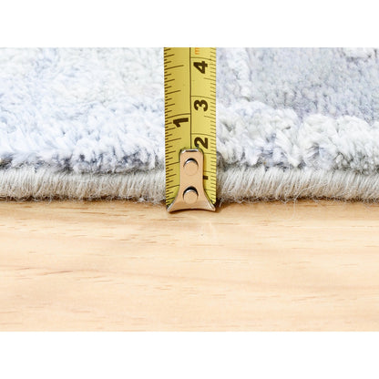 3'1"X5'1" Wool & Silk Silver Blue Abstract Design Hand Knotted Modern Rug