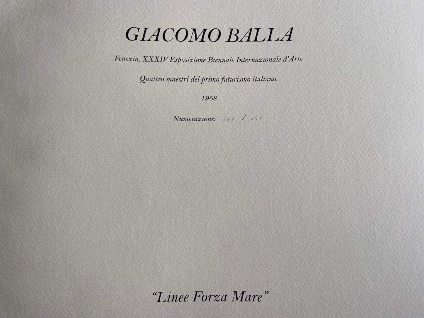 Giacomo Balla Lithograph 1968 Venice Biennale Coa