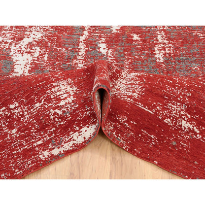 8'X10' Red Modern Design Wool And Silk Hand Knotted Rug