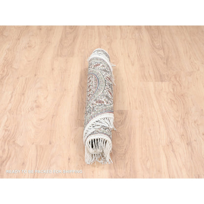 4'X4' Hand Knotted Wool-Silk Fish Medallion Design Tebraz Mahi Rug