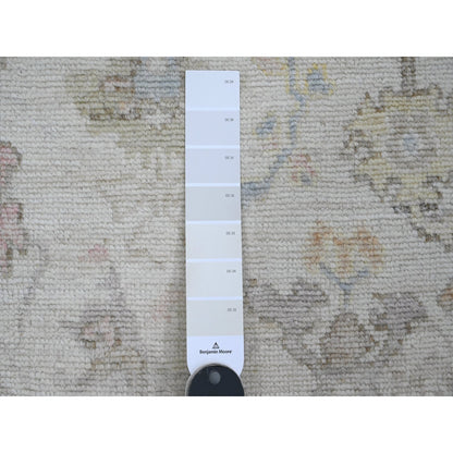 2'10"X12'7" White Angora Oushak Leaf Motifs Hand Knotted Wool Runner Rug