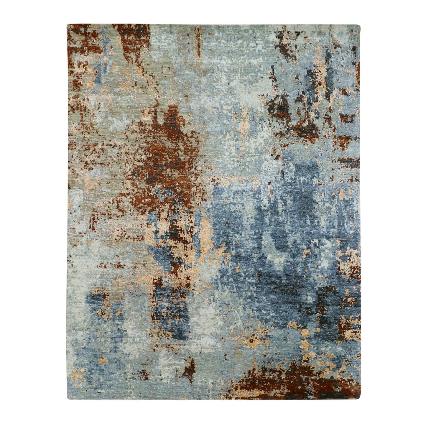 7'10"X10'2" Blue Hand Knotted Abstract Galaxy Design Wool Oriental Rug