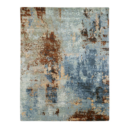 7'10"X10'2" Blue Hand Knotted Abstract Galaxy Design Wool Oriental Rug