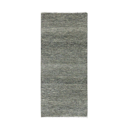 2'6"X5'10" Frost Gray Undyed Wool Grass Design Hand Knotted Runner Rug