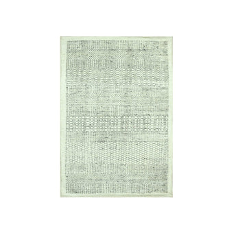2'X3' Gray Wool Rug Hand Knotted Oxidized & Distressed Grass Design Mat