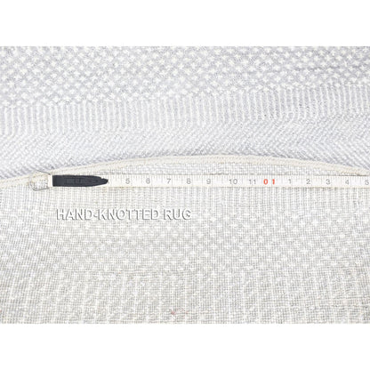 Rug 7'9"x7'9" Ivory Modern Grass Design Wool and Silk Hand Knotted Round