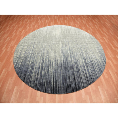 10'X10' Gray Modern Ombre Organic Wool Hand Knotted Round Oriental Rug