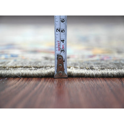 3'1"X6' Dim Gray Peshawar Heris Design Pure Wool Hand Knotted Runner Rug