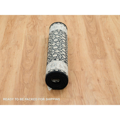 3'1"X5'5" Black 250 Kpsi Organic Wool Hand Knotted Herrita Design Rug