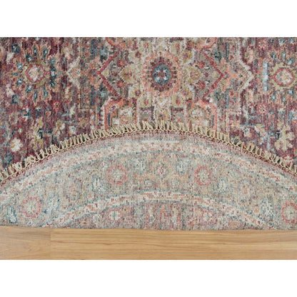 5'X5' Garnet Red Heriz Revival Pure Wool Hand Knotted Round Oriental Rug