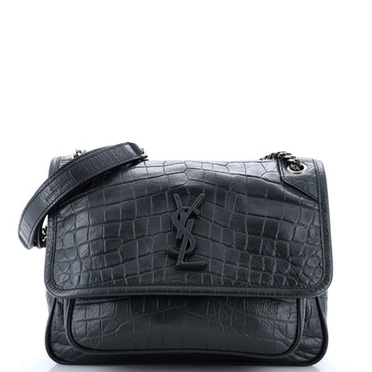 Saint Laurent Niki Chain Flap Bag Crocodile Embossed Leather Baby