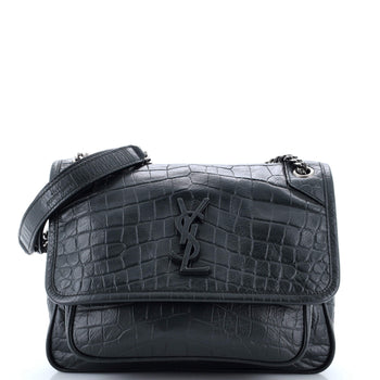 Saint Laurent Niki Chain Flap Bag Crocodile Embossed Leather Baby