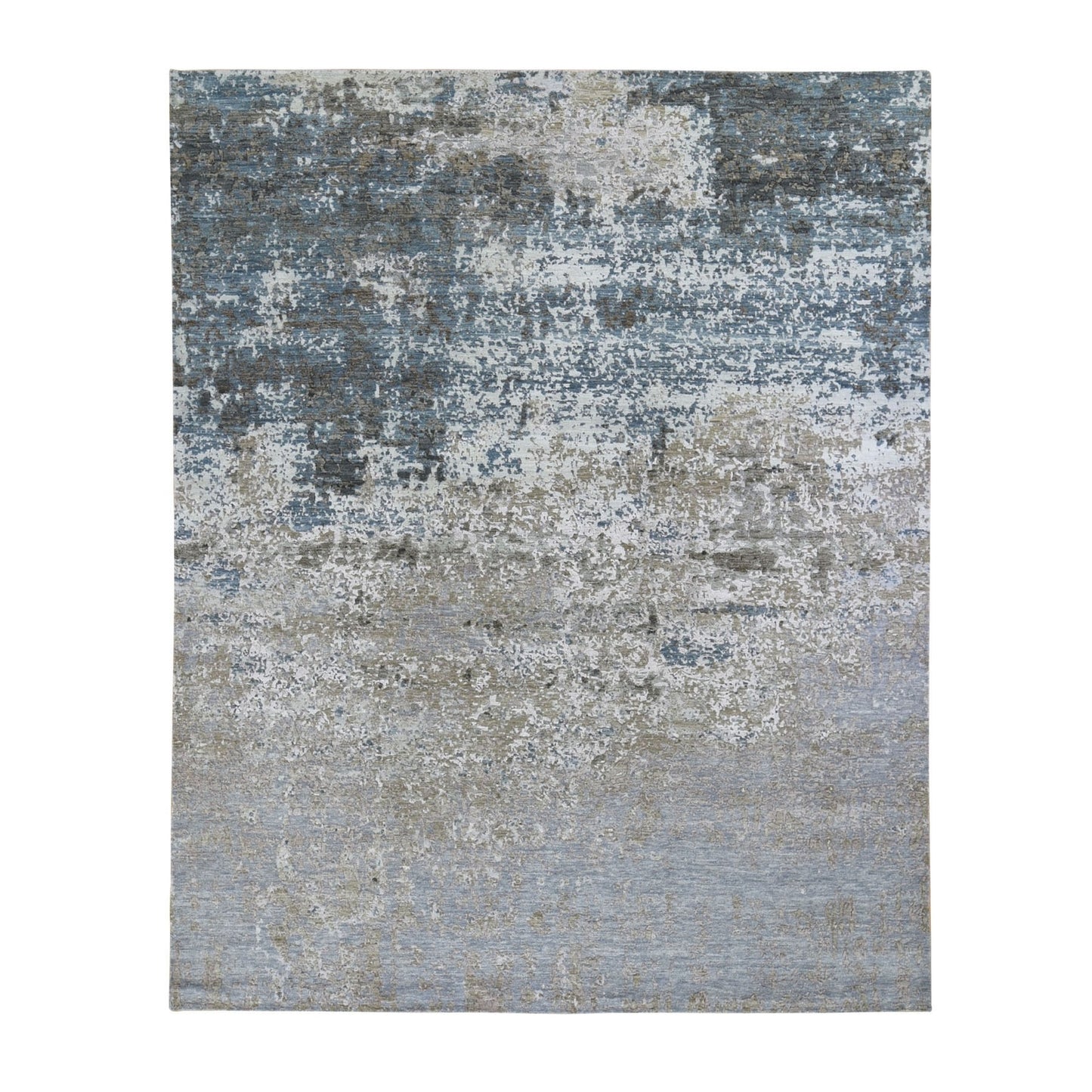 8'X9'10" Gray Abstract Design Wool And Silk Hand Knotted Oriental Rug