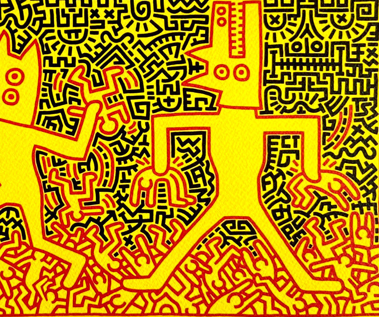 Keith Haring Lithograph From A Painting ' Coa Signed In Pen ' Hand Numbered