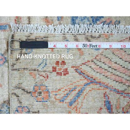 2'X2'10" White Hand Knotted Afghan Peshawar Birds Design All Wool Mat Rug