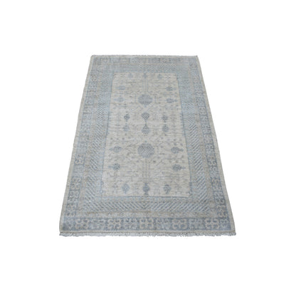 3'1"X4'10" Ivory Natural Dyes Milk Wash Peshawar Wool Hand Knotted Rug