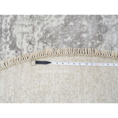 6'7"X6'7" Gray Hand Knotted Broken Farsian Design Wool And Silk Round Rug