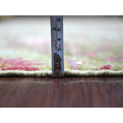 5'X7' Green Peshawar Birds Of Paradise Design Hand Knotted Soft Wool Rug