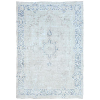 9'7"X13'10" Blue Hand Knotted Wool Distressed Shabby Chic Old Farsian Rug