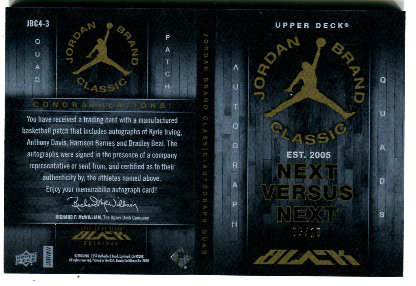 2013 Upper Deck Ud3 Jordan Brand Next Versus Next #Jbc4-8 Irving/H.Barnes/B.Beal