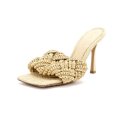 Bottega Veneta Women'S Lido Heeled Sandals Maxi Intrecciato Raffia