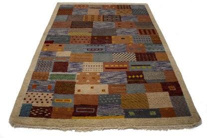 Handmade Tribal Checker Design Indo-Gabbeh Rug