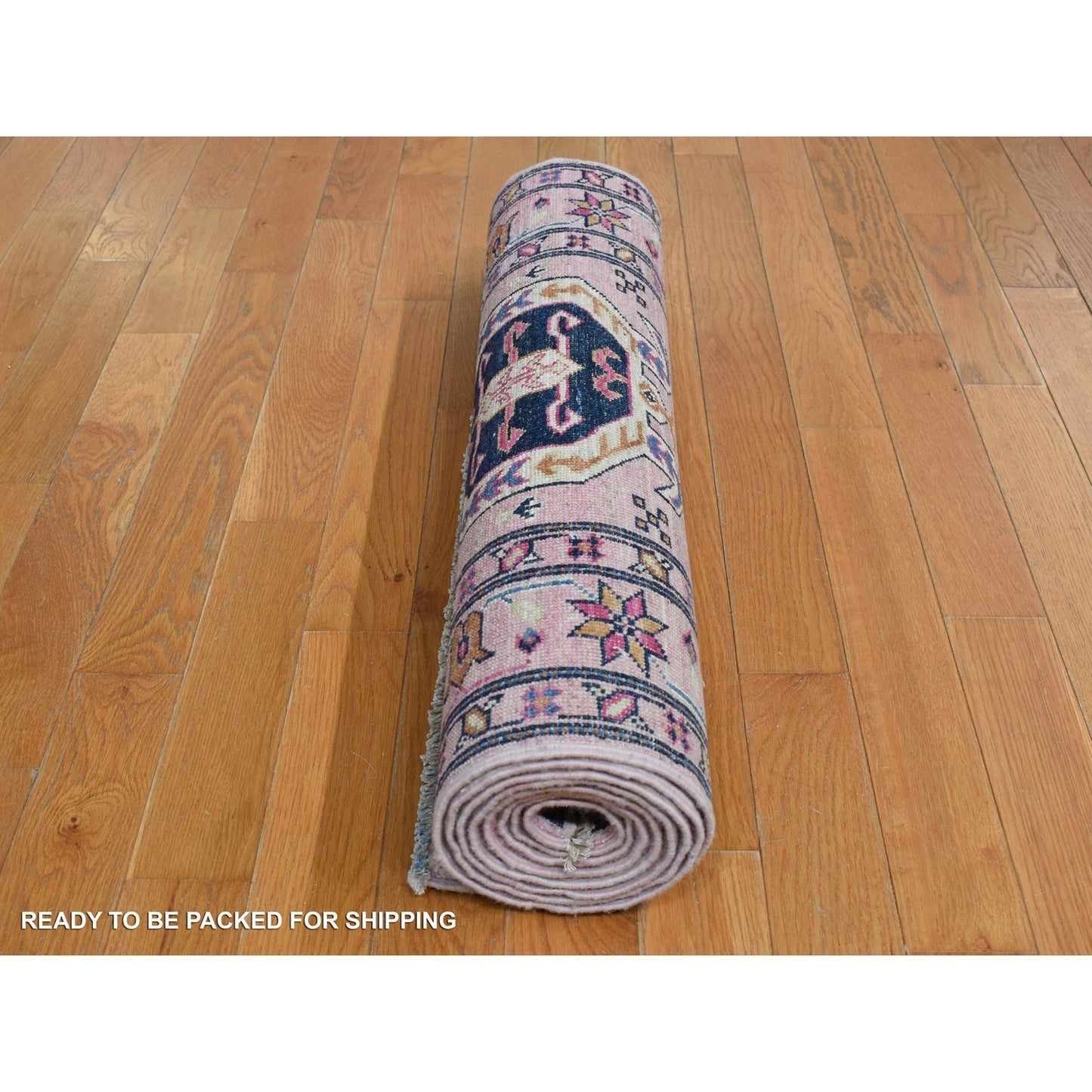 2'8"X8'10" Pink Hand Knotted Afghan Super Kazak Pure Wool Runner Rug